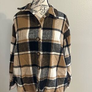 Plaid Button-Up Shacket | Brown & Cream | XL